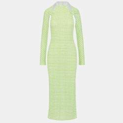 Jacquemus Green Checkered Print Jersey La Robe Nodi Midi Dress M