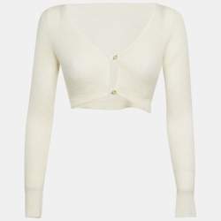 مملوكة مسبقًا Jacquemus White Mohair & Wool Cropped Cardigan S