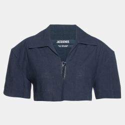 Pre Owned Jacquemus Navy Blue Linen & Cotton Le Haut Bebi Crop Top S