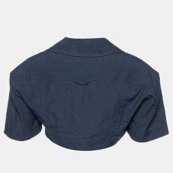 Pre Owned Jacquemus Navy Blue Linen & Cotton Le Haut Bebi Crop Top S