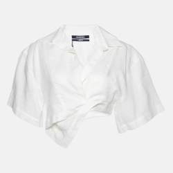 Jacquemus L'Amour Cream Linen Asymmetrical Crop Top M