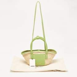Pre Owned Jacquemus Green/Cream Woven Raffia and Nubuck Leather Le Petit Panier Basket Tote
