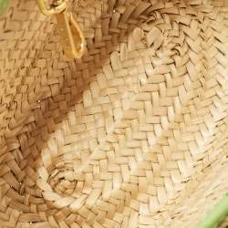 Pre Owned Jacquemus Green/Cream Woven Raffia and Nubuck Leather Le Petit Panier Basket Tote
