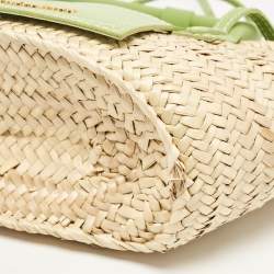 Pre Owned Jacquemus Green/Cream Woven Raffia and Nubuck Leather Le Petit Panier Basket Tote