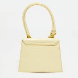 مملوكة مسبقًا Jacquemus Pale Yellow Croc Embossed Leather Le Chiquito Top Handle Bag