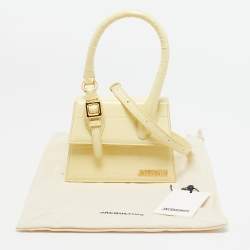 مملوكة مسبقًا Jacquemus Pale Yellow Croc Embossed Leather Le Chiquito Top Handle Bag