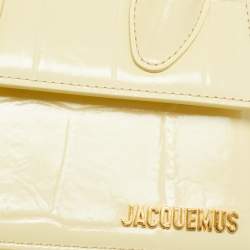 مملوكة مسبقًا Jacquemus Pale Yellow Croc Embossed Leather Le Chiquito Top Handle Bag