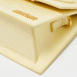مملوكة مسبقًا Jacquemus Pale Yellow Croc Embossed Leather Le Chiquito Top Handle Bag