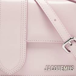 Pre Owned Jacquemus Pale Pink Patent Leather Le Grand Bambino Top Handle Bag