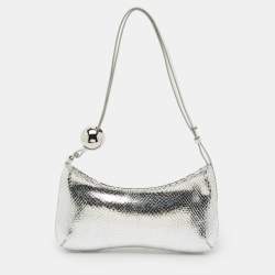 Pre Owned Jacquemus Silver Snakeskin Embossed Patent Leather Le Bisou Perle Shoulder Bag