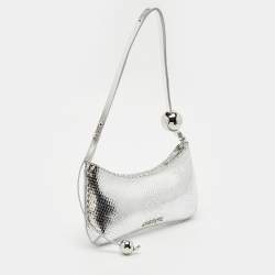 Pre Owned Jacquemus Silver Snakeskin Embossed Patent Leather Le Bisou Perle Shoulder Bag