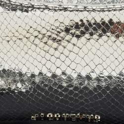 Pre Owned Jacquemus Silver Snakeskin Embossed Patent Leather Le Bisou Perle Shoulder Bag
