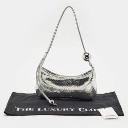 Pre Owned Jacquemus Silver Snakeskin Embossed Patent Leather Le Bisou Perle Shoulder Bag