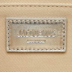 Pre Owned Jacquemus Silver Snakeskin Embossed Patent Leather Le Bisou Perle Shoulder Bag