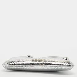 Pre Owned Jacquemus Silver Snakeskin Embossed Patent Leather Le Bisou Perle Shoulder Bag