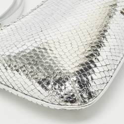 Pre Owned Jacquemus Silver Snakeskin Embossed Patent Leather Le Bisou Perle Shoulder Bag