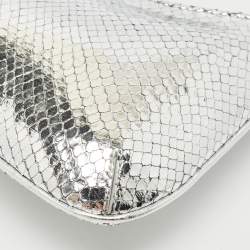 Pre Owned Jacquemus Silver Snakeskin Embossed Patent Leather Le Bisou Perle Shoulder Bag