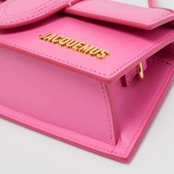 Pre Owned Jacquemus Neon Pink Leather Mini Le Bambino Top Handle Bag