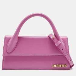 Pre Owned Jacquemus Neon Pink Leather Long Le Chiquito Top Handle Bag