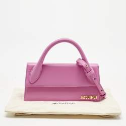 Pre Owned Jacquemus Neon Pink Leather Long Le Chiquito Top Handle Bag