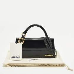مملوكة مسبقًا Jacquemus Long Le Chiquito Boucle Black Glossy Leather Top Handle Bag