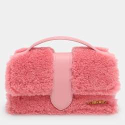 Pre Owned Jacquemus Le Bambino Pink Leather and Shearling Fur Top Handle Bag