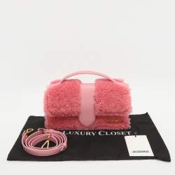 Pre Owned Jacquemus Le Bambino Pink Leather and Shearling Fur Top Handle Bag