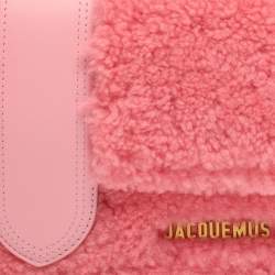 Pre Owned Jacquemus Le Bambino Pink Leather and Shearling Fur Top Handle Bag