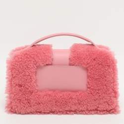 Pre Owned Jacquemus Le Bambino Pink Leather and Shearling Fur Top Handle Bag
