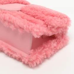 Pre Owned Jacquemus Le Bambino Pink Leather and Shearling Fur Top Handle Bag