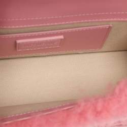 Pre Owned Jacquemus Le Bambino Pink Leather and Shearling Fur Top Handle Bag