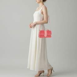 Pre Owned Jacquemus Le Bambino Pink Leather and Shearling Fur Top Handle Bag