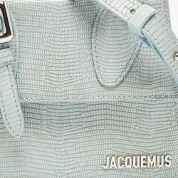 Pre Owned Jacquemus Le Chiquito Moyen Boucle Light Blue Lizard Embossed Leather Top Handle Bag