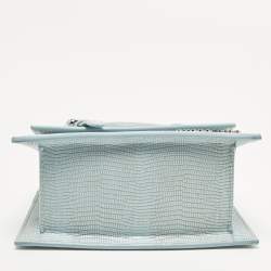 Pre Owned Jacquemus Le Chiquito Moyen Boucle Light Blue Lizard Embossed Leather Top Handle Bag