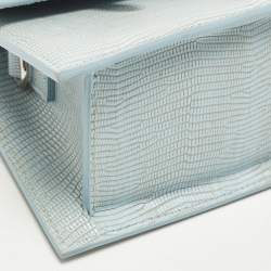 Pre Owned Jacquemus Le Chiquito Moyen Boucle Light Blue Lizard Embossed Leather Top Handle Bag