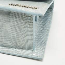 Pre Owned Jacquemus Le Chiquito Moyen Boucle Light Blue Lizard Embossed Leather Top Handle Bag