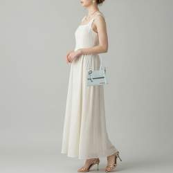 Pre Owned Jacquemus Le Chiquito Moyen Boucle Light Blue Lizard Embossed Leather Top Handle Bag