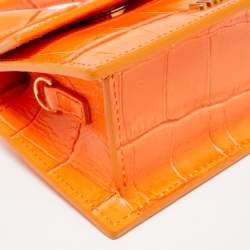 Pre Owned Jacquemus Orange Croc Embossed Leather Le Chiquito Mini Top Handle Bag