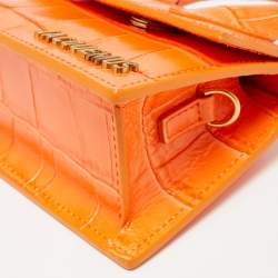 Pre Owned Jacquemus Orange Croc Embossed Leather Le Chiquito Mini Top Handle Bag