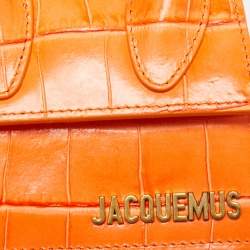 Pre Owned Jacquemus Orange Croc Embossed Leather Le Chiquito Mini Top Handle Bag