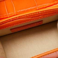 Pre Owned Jacquemus Orange Croc Embossed Leather Le Chiquito Mini Top Handle Bag