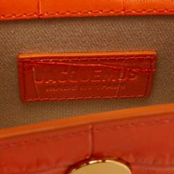 Pre Owned Jacquemus Orange Croc Embossed Leather Le Chiquito Mini Top Handle Bag