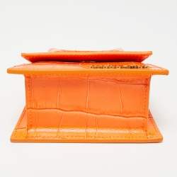 Pre Owned Jacquemus Orange Croc Embossed Leather Le Chiquito Mini Top Handle Bag
