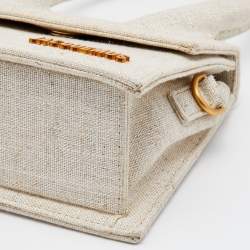 Pre Owned Jacquemus Off White Linen Canvas Le Chiquito Top Handle Bag