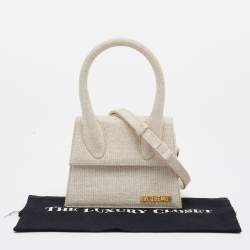 Pre Owned Jacquemus Off White Linen Canvas Le Chiquito Top Handle Bag