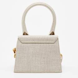 Pre Owned Jacquemus Off White Linen Canvas Le Chiquito Top Handle Bag