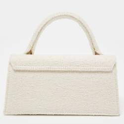 Jacquemus Cream Tweed Long Le Chiquito Top Handle Bag