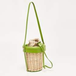 Jacquemus Green/Natural Wicker and Leather Le Panier Seau Bucket Bag