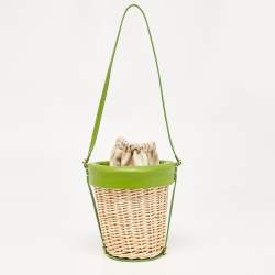 Jacquemus Green/Natural Wicker and Leather Le Panier Seau Bucket Bag