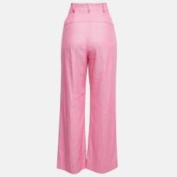 Jacquemus Pink Linen Blend Wide Leg Trousers M
